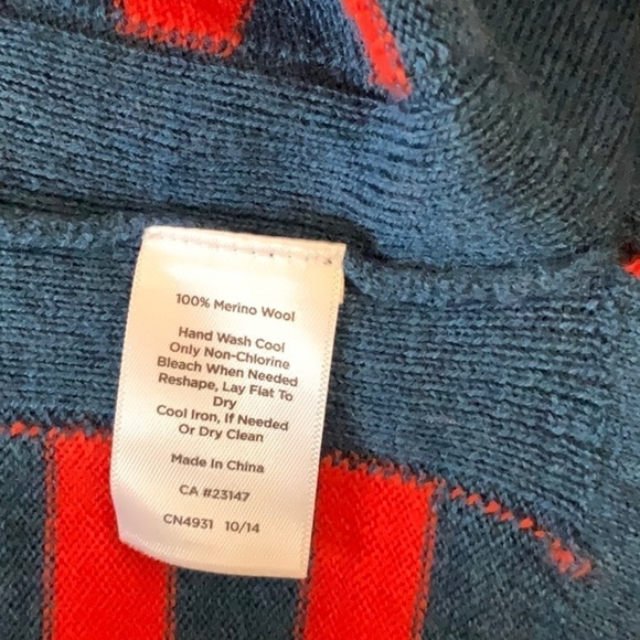TALBOTS petite blue sweater with orange stripes. Wool.  NWT. P - Picture 7 of 7